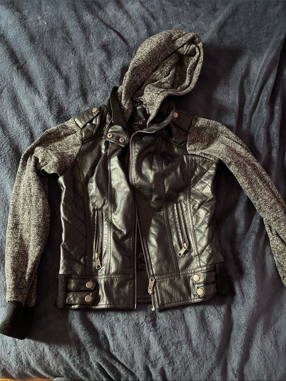 Half faux leather half sweater jacket